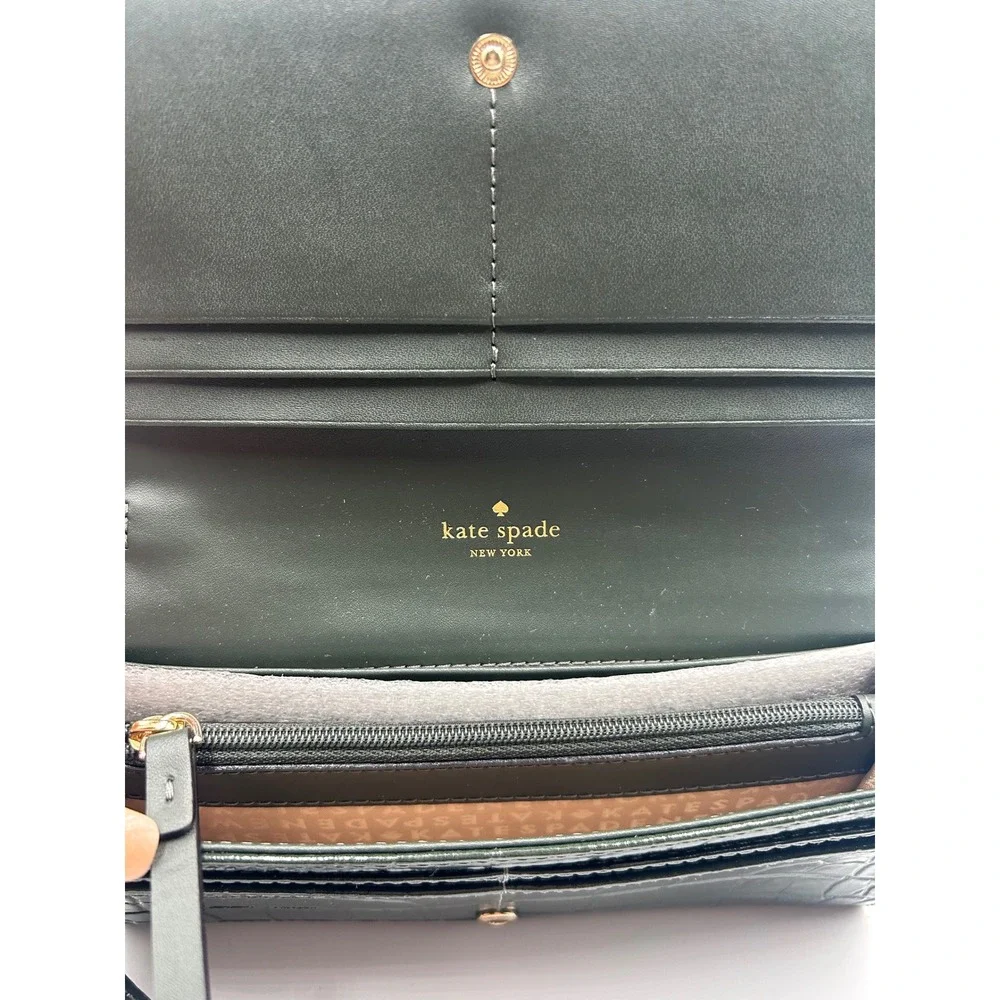 Kate Spade Linney Perri Lane Croco Leather Wristlet Wallet Loden Green WLRU2274